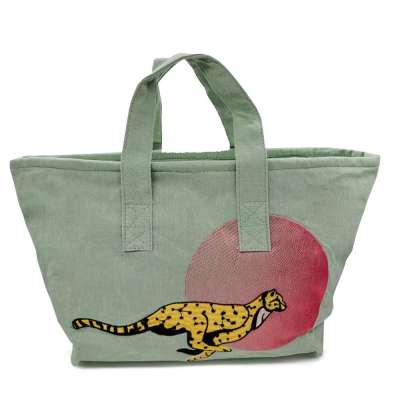 Gepárd mintás hímzett kozmetikai táska - Zöld