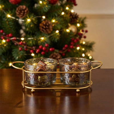 Szürke színű üveg tálalóedény - 2 részes