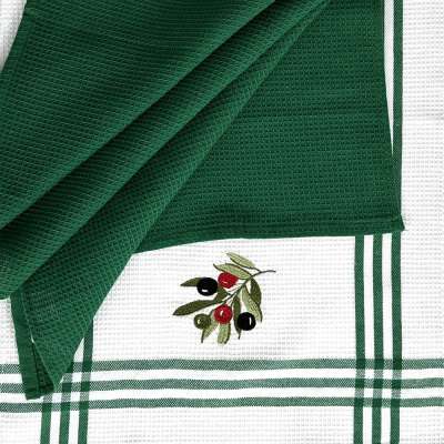 Olivabogyó mintás 2 részes konyharuha szett