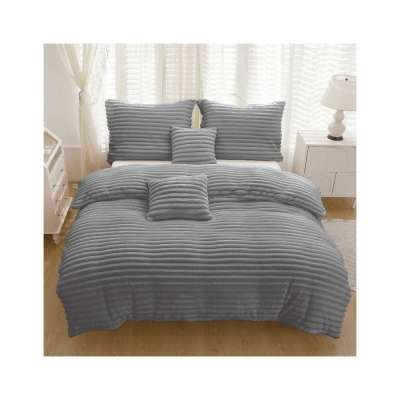 Bordázott 3 részes plüss ágyneműhuzat - Szürke