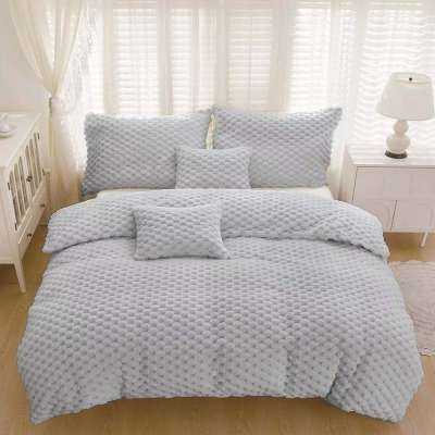 Méhsejt mintás 3 részes plüss ágyneműhuzat - Világosszürke