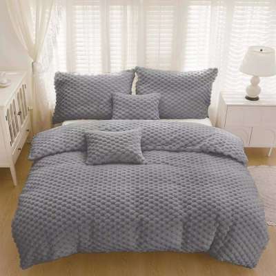 Méhsejt mintás 3 részes plüss ágyneműhuzat - Szürke