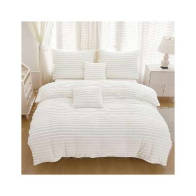 Bordázott 3 részes plüss ágyneműhuzat - Törtfehér