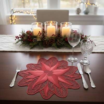 Mikulásvirág mintás tányéralátét - Bordó