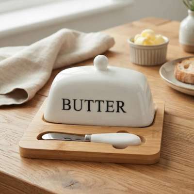 Butter - fekete feliratos kerámia vajtartó késsel
