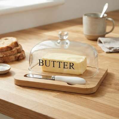 Butter - fekete feliratos üveg vajtartó késsel