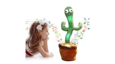 Interaktív táncoló, zenélő, világító kaktusz-hangfelvétellel, USB kábellel