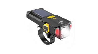 Napelemes kerékpár első lámpa, type-c tölés nagy fényerejű fehér LED, piros fény