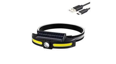 Napelemes fejlámpa COB LED és középső LED-del, 1200mAh akkumulátor, USB töltés