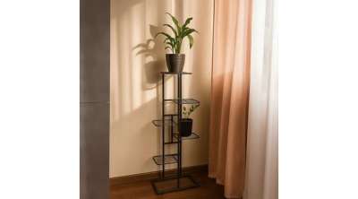 6 szintes fém virágtartó állvány – nyitott, stabil szerkezettel, fekete színben