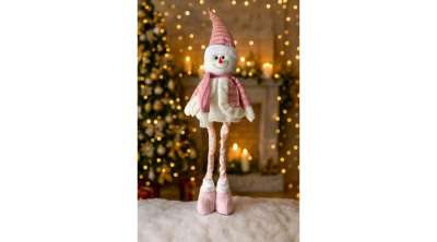 Dekoratív Flippy Hóember, Teleszkópos Lábakkal, 115 cm, Rózsaszín Sapkával
