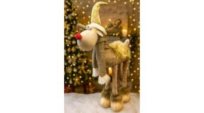 Karácsonyi Plüss Rénó – Teleszkópos Lábakkal, 65 cm, Barna