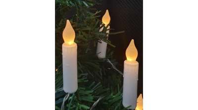 LED Gyertyás Fénydekoráció, 10 LED, Meleg Fehér, Elemes, 1,65 m Klipszes rögzítő