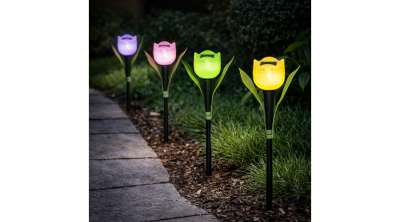 Napelemes kerti lámpa tulipán forma 31 cm, leszúrható, hideg fehér, IP44, LED