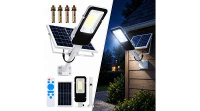 1600w Napelemes Kültéri Fali Lámpa, 154 LED, Távirányító, Alkonyatérzékelő, IP65