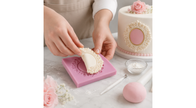Barokk kerek tükör szilikon fondant formázó – Marcipán és tortadísz készítéshez