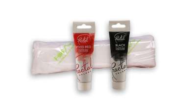 Tortaburkoló szett: fondant massza + fekete és piros gélfesték