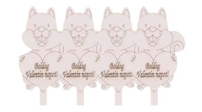 4 db Boldog Valentin napot feliratos szíves mókus fehér sziluett tortadísz