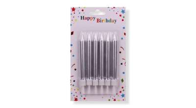 6 db 8,5 cm-es ezüst színű tortagyertya tartóval