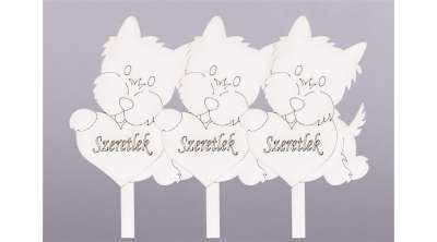 3 db Szeretlek feliratos szíves kutyus fehér sziluett tortadísz