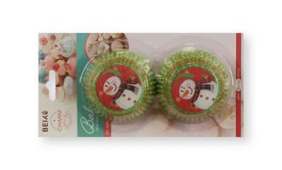50 db-os piros és zöld színű hóemberes karácsonyi muffin papír