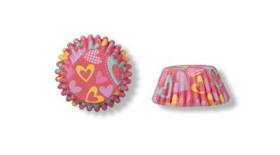Pink alapon színes szív mintás 100 db-os bonbon papír