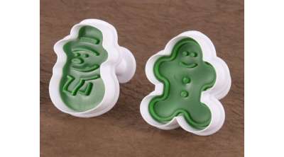 Karácsonyi fondant kiszúró szett - 2 db mézi és hóember forma, rugós