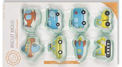 Járművek süti kiszúró készlet – 8 részes műanyag formák autók, repülők