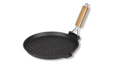 26 cm-es öntöttvas grill serpenyő fa nyéllel