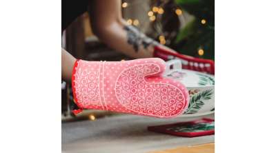 Piros edényfogó kesztyű szilikon borítással