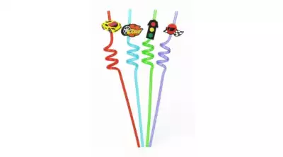 Műanyag party szívószál, versenyautós, 4 db