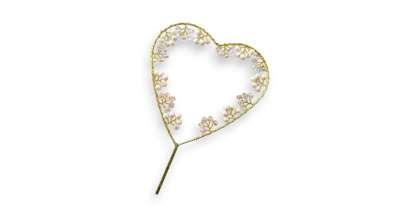 Gyöngyökkel díszített szív alakú beszúró tortadísz, arany színű