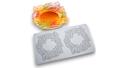 Levélkoszorú alakú csoki dísz készítő szilikon forma, 2 adagos