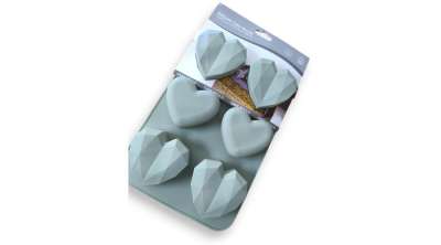 Gyémánt szív alakú szilikon muffin sütőforma, 6 adagos