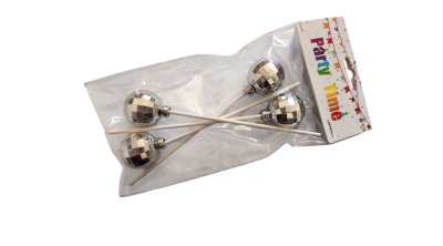 4 db ezüst gömb beszúró tortadísz 3 cm