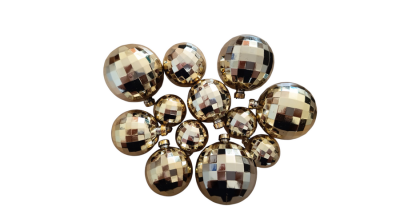 12 db arany gömbdekoráció tortára, vegyes méret