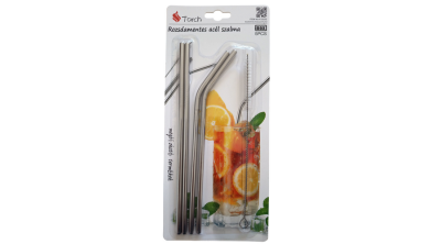 4 db fém szívószál tisztító kefével