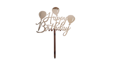 Ezüst színű lufis Happy Birthday feliratos szülinapi tortadísz