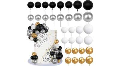 Arany, ezüst, fekete, fehér gömb tortadekoráció mix
