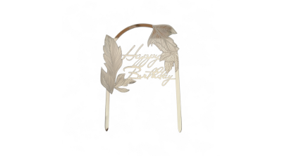 Ezüst színű leveles Happy Birthday tortadísz