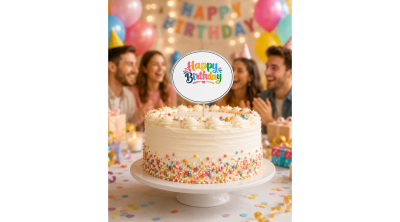 Kerek színes Happy Birthday szülinapi beszúró tortadísz