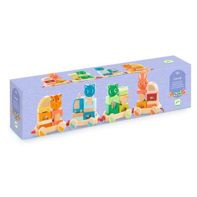 Utaznak az állatok - Húzós vonat építős Montessori fajáték - Djeco