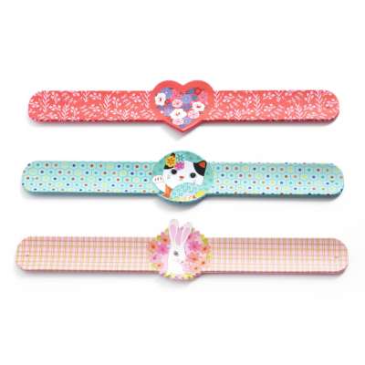 Csattanós karkötő 3 lányos változatban - Szív, cica, nyuszi karkötő - Slap bracelets - Djeco- DD03455