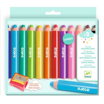 Élénk színek - Vastag viaszceruza készlet 12 szín - 12 chunky wax crayons - DJ00971