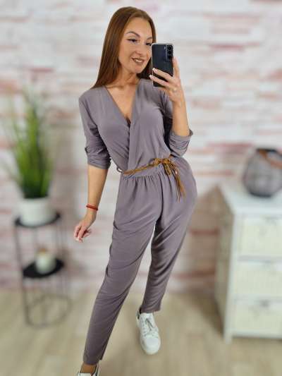 Mellnél átlapolt, gumis derekú, roll-up ujjú overáll S-M-L