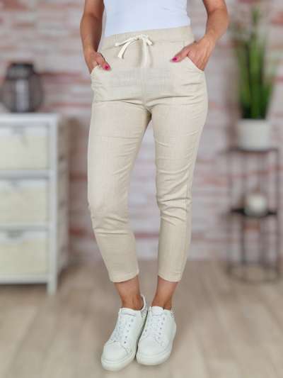 Gumis derekú, len anyagú, bézs nadrág S-M,M-L,L-XL,XL-XXL