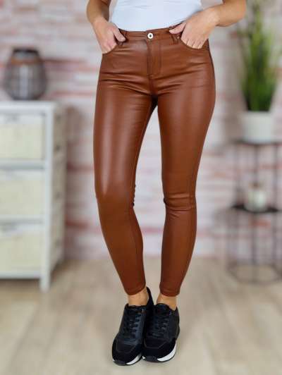 Push-up, rozsdabarna műbőr nadrág 26-32-ig