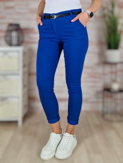 Sztreccses, műbőr öves, királykék nadrág S-XL-ig