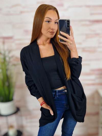 Roll-up ujjú, nyitott, zsebes kardigán L-XL (vastagabb anyag)