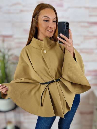 Öves, állónyakú, szövet poncsó M-L